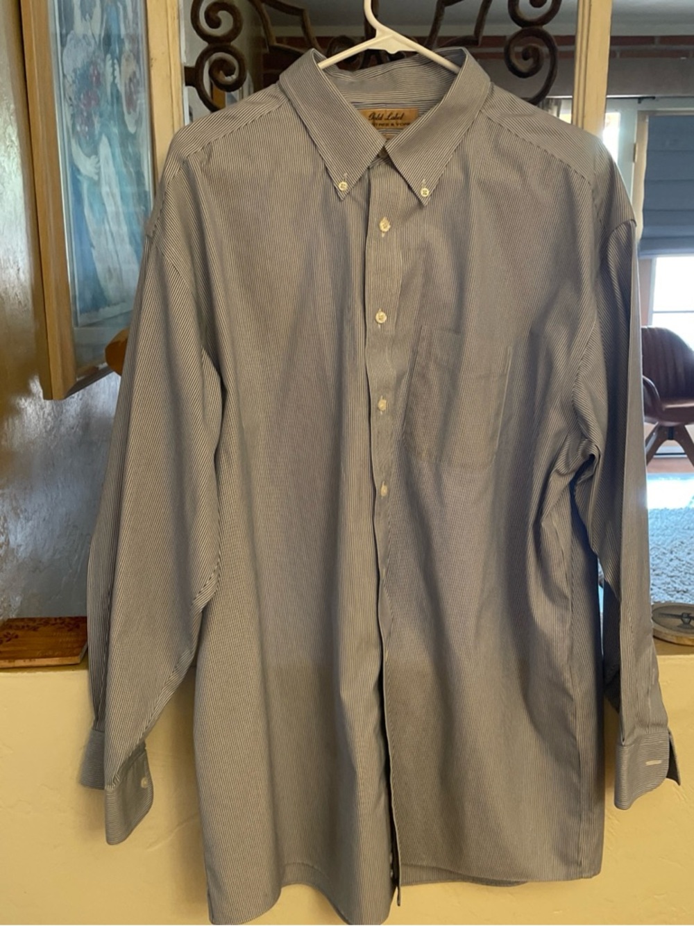 Roundtree & Yorke Light Blue Pinstripe Button-Down Dress Shirt